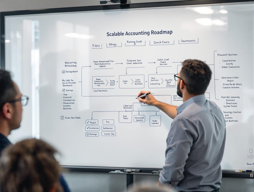 Investor reviewing scalable financial system strategy for growing international real estate portfolio.