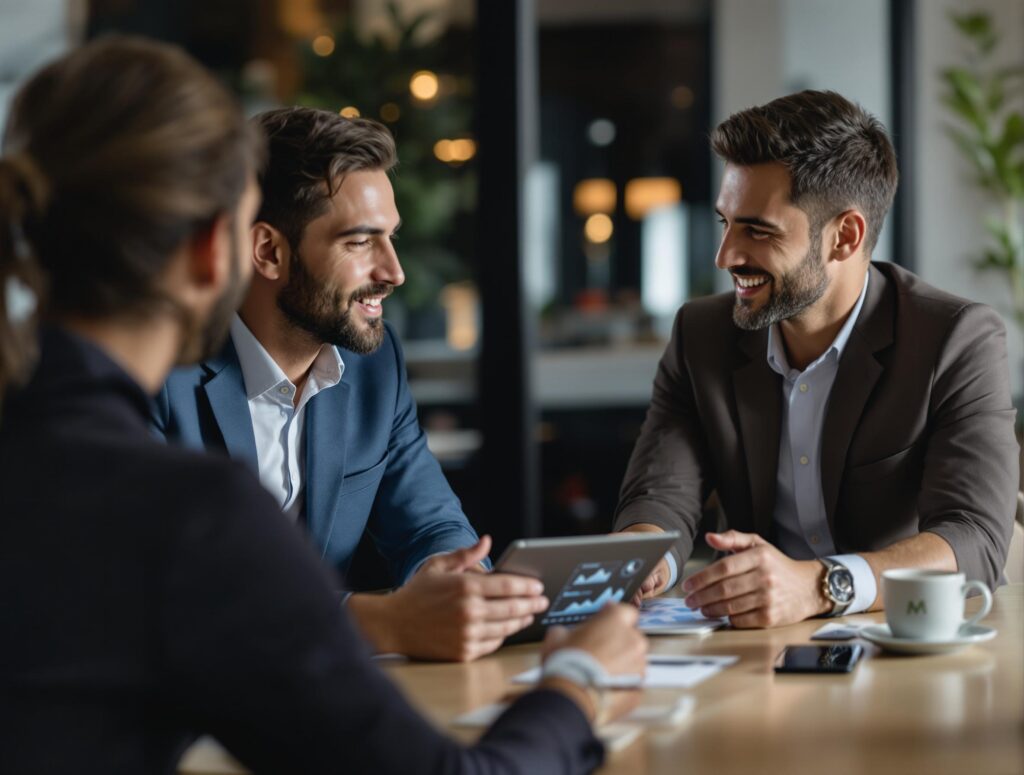Investor and founder reviewing funding strategy and financial projections for a startup.