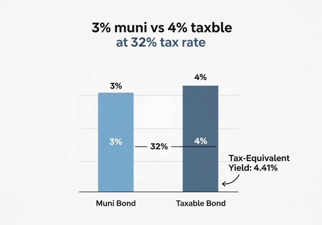 Chart showing municipal bond yield vs taxable bond yield with tax-equivalent calculation.